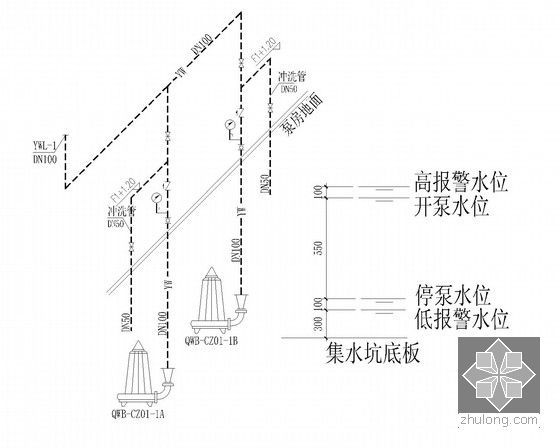 [重庆]某地铁车站给排水消防施工图-污水泵房排水系统图