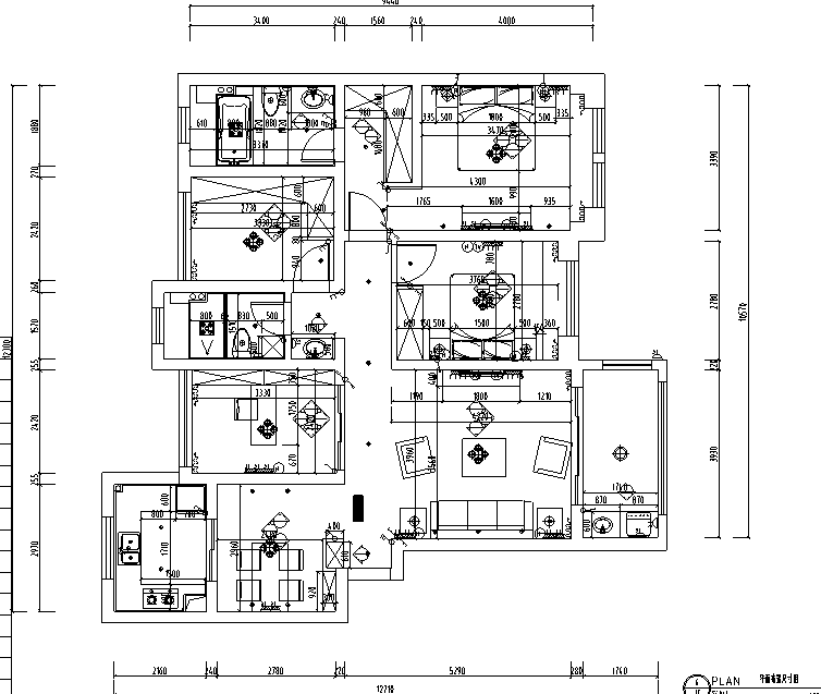 [江苏]美式风格别墅设计施工图（附效果图）-平面布置尺寸图