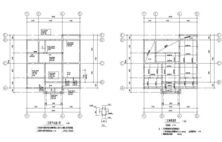 砖混结构户型为3层新农村独栋别墅施工图设计（CAD+效果图）-三层配筋图