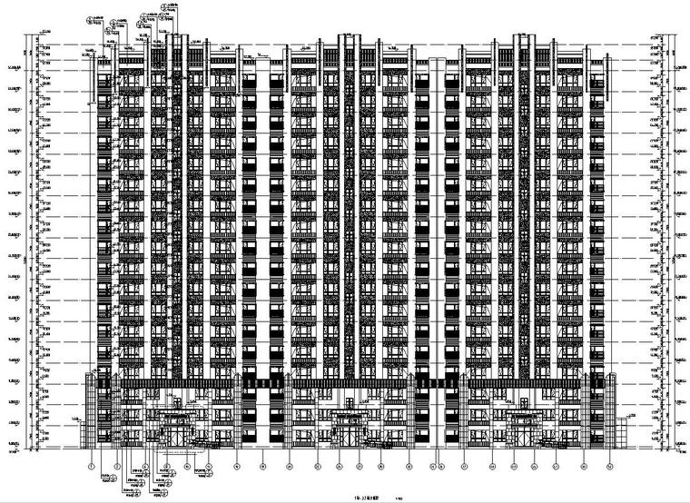 河南高层办公楼[建筑、结构、水、暖、电]-1轴~37轴立面图