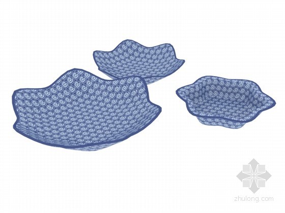 餐具3D模型资料下载-蓝纹餐具3D模型下载