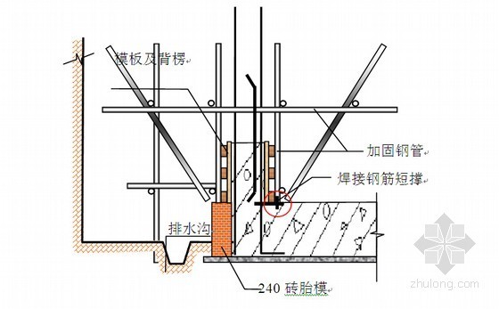 [江苏]高层框剪结构住宅楼模板工程施工方案-人防外墙吊模支设示意图 