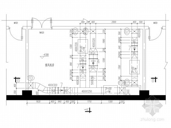 [江苏]办公楼空调通风排烟系统设计施工图（VRV系统）-排风机房平面图 