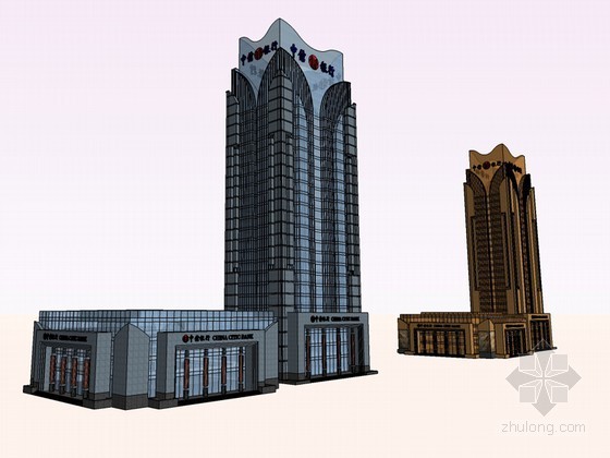 坡屋面办公楼模型资料下载-银行办公楼SketchUp模型下载