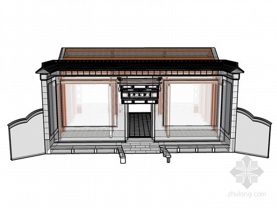 古建凉亭SketchUp资料下载-穿斗式古建SketchUp模型下载