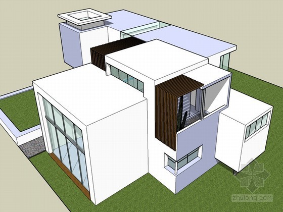 依山傍水的白色建筑资料下载-白色建筑SketchUp模型下载