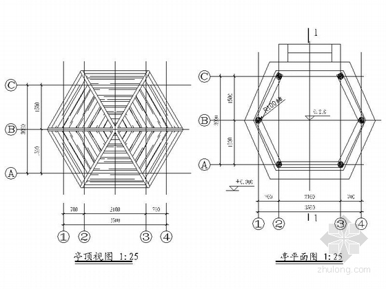 [浙江]老年活动中心景观规划设计施工图-六角亭施工图