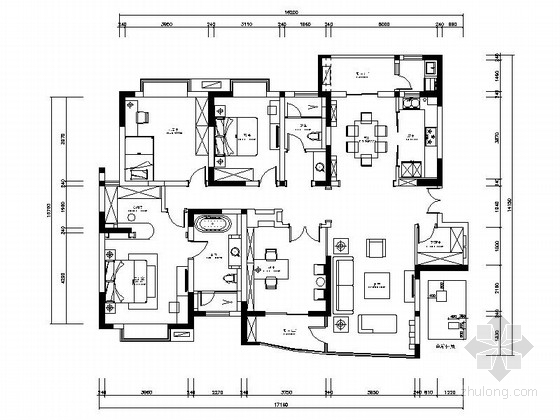 高层装饰CAD图纸资料下载-[昆山]小高层田园欧式四居室样板间装修施工图（含高清实景图）
