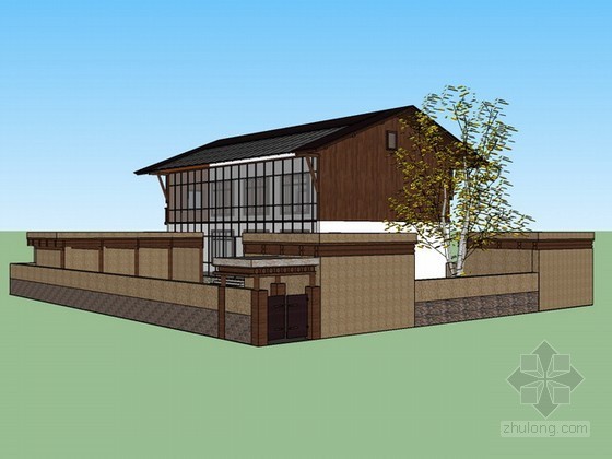 青海某地区二层小院式住宅sketchup模型- 