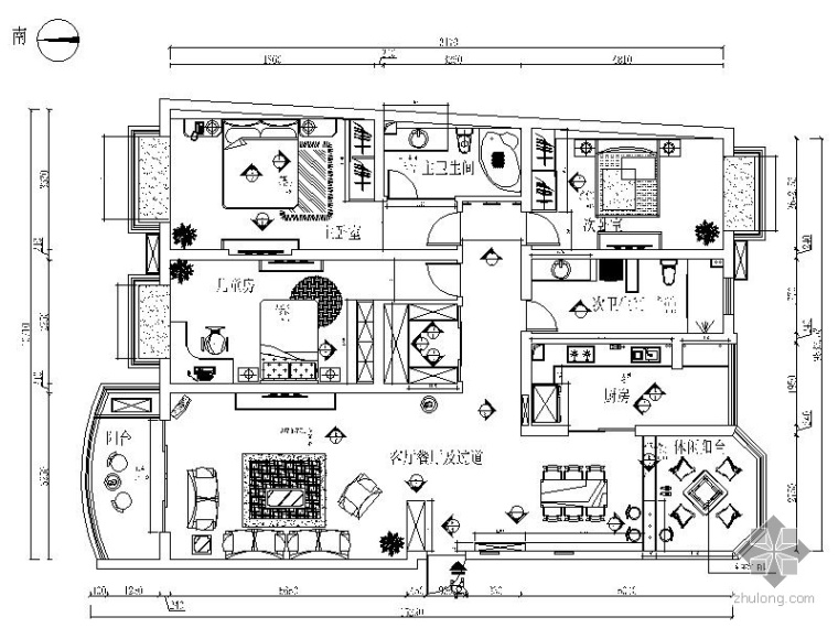 小卧室装修效果图现代资料下载-现代三居室内装修图（含效果图）