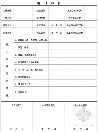 [上海]建筑工程质量竣工资料表格汇总（空白表格 253页）-竣工报告 