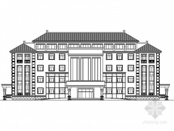 中式办公建筑立面图资料下载-某五层中式办公楼建筑方案图