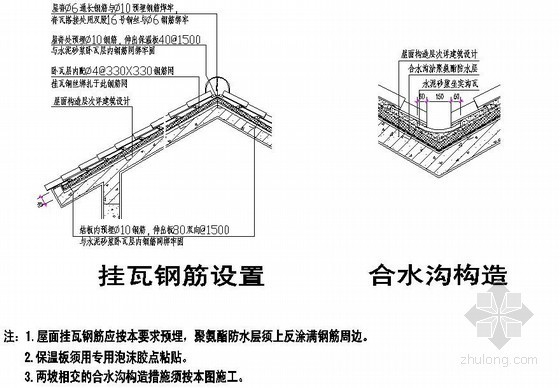 挂瓦坡屋面工程施工方案资料下载-坡屋面挂瓦钢筋设置构造详图