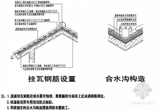 住宅铁皮坡屋面构造资料下载-坡屋面挂瓦钢筋设置构造详图