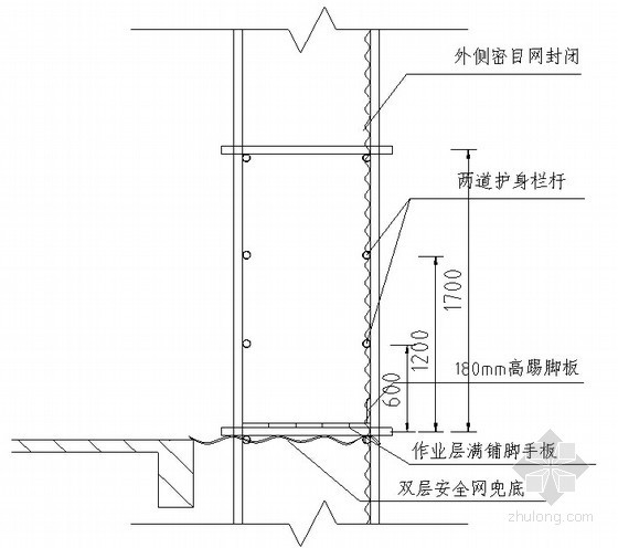 [辽宁]大酒店项目型钢悬挑外脚手架安全专项施工方案（悬挑高度20.2m）-脚手架剖面示意图 