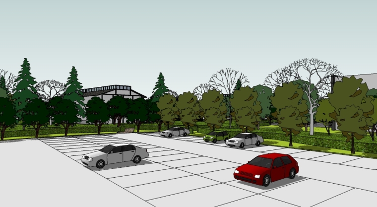 滨水居住区规划设计SU模型——停车场