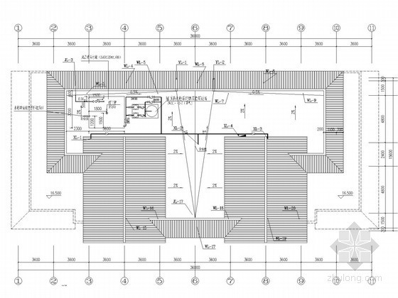 [重庆]多层宿舍楼给排水消防施工图-屋顶平面图 