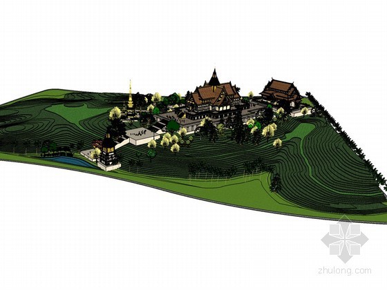 寺庙设计模型资料下载-泰国寺庙群落SketchUp模型下载