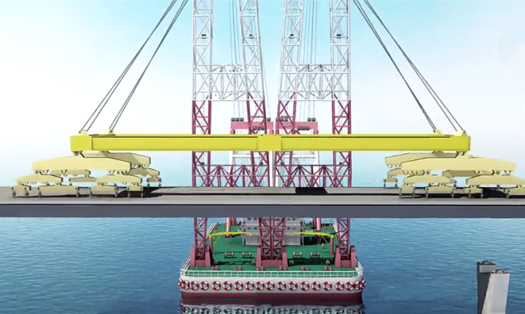 著名跨海大桥工程投标高清动画视频演示（18分钟）-钢箱梁吊装.png