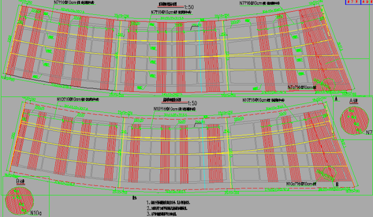 变宽箱梁鱼腹型箱梁斜腹板箱梁12.5m～54m宽高架桥工程图纸591张（含路照明交通给排水）-3×34m连续箱梁普通钢筋布置图