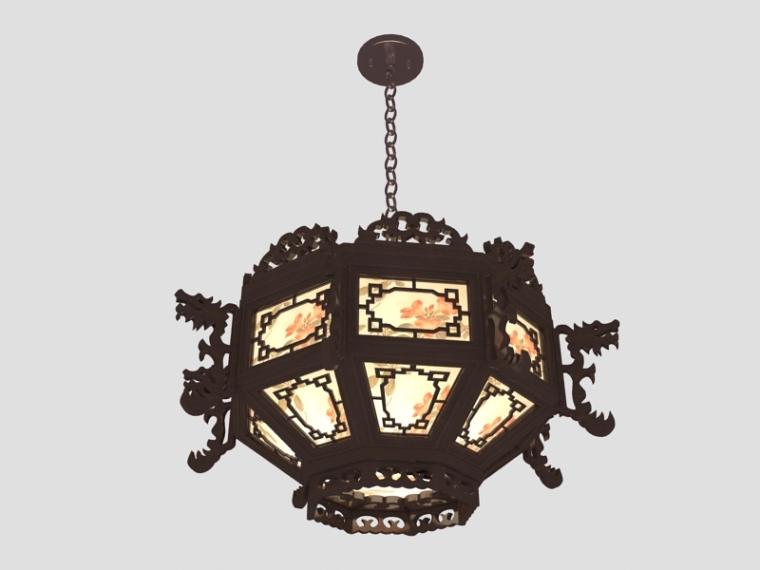 铁艺吊灯和纯铜吊灯资料下载-古典中式吊灯3D模型下载