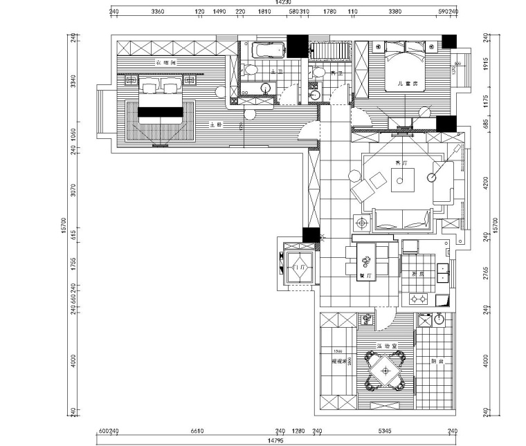 装修尺寸设计资料下载-奥山世纪梦想空间三居室装修设计施工图纸(全套)