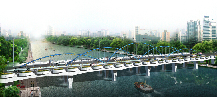 城市道路桥梁景观设计与规划方案设计文本37套-桥梁设计方案鸟瞰图