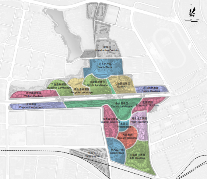 [湖北]“双轴四园”生态文化愈园特色园博会景观规划设计方案-功能分区图