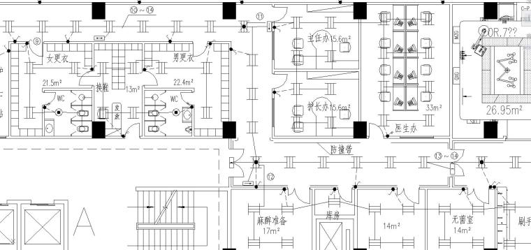 某医院手术部电气设计图-照明平面图