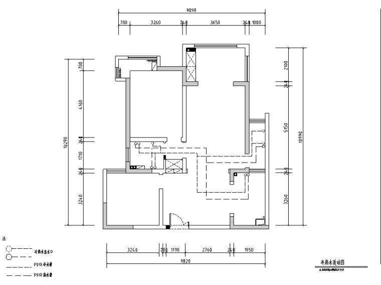 [江苏]现代美式风格套房住宅设计施工图（附效果图）-冷热水改动图