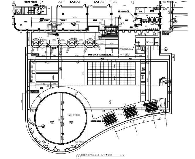 [浙江]某科技大厦屋顶花园景观设计施工图-屋顶花园尺寸定位图