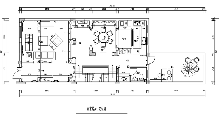 [江苏]欧式400平米联体别墅设计施工图（附效果图）-一层家具尺寸定位图