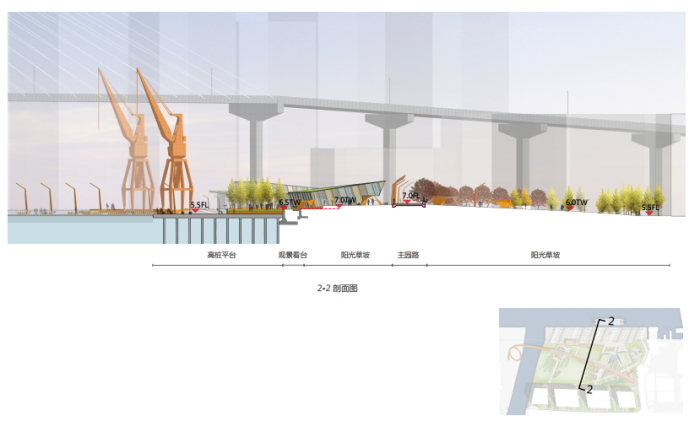 [上海]“绳”彩飞扬工业码头文化公园景观设计方案-剖面图