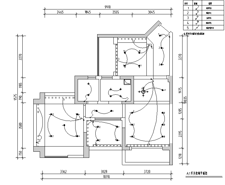 87平米润和园二居室样板间设计施工图（附效果图）-开关控制平面图