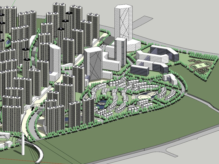 现代居住区模型su资料下载-现代高层居住区规划设计SU模型
