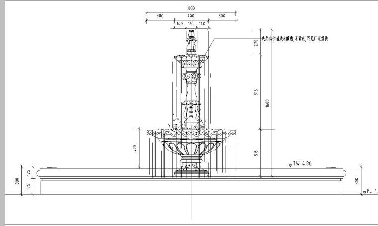 圆形花钵喷泉水景设计详图——知名景观公司景观-立面图