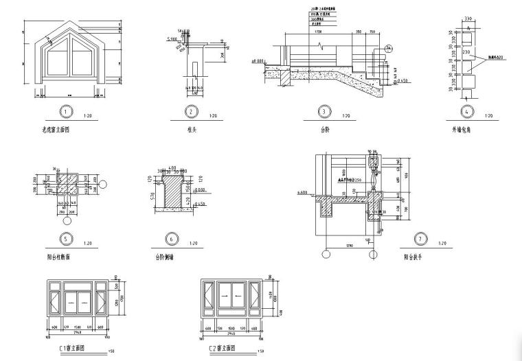 现代风格二层半独栋别墅建筑施工图设计-门窗立面图