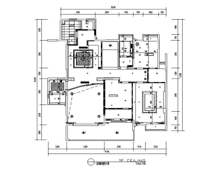 新中式会所茶室设计施工图（附效果图）-顶面造型尺寸图