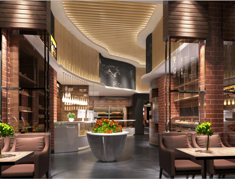 中式快餐厅装修效果图资料下载-面包咖啡厅设计方案效果图（含3D模型，材质，光域网）