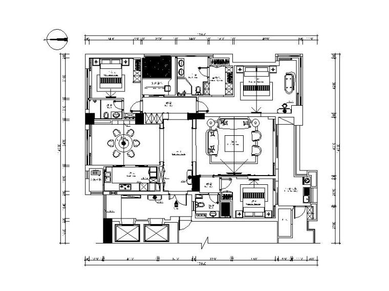 美式风格室内施工图资料下载-美式风格样板房CAD施工图（含效果图）