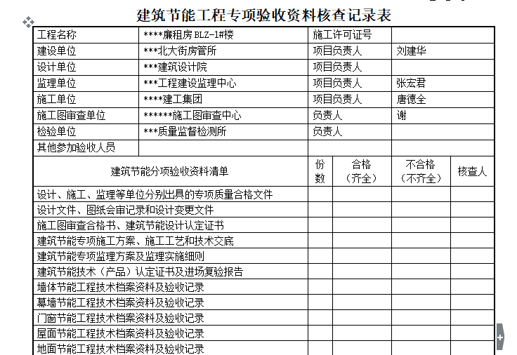 [工程验收]建筑节能工程验收资料备案清单（共60页）-资料核查记录表