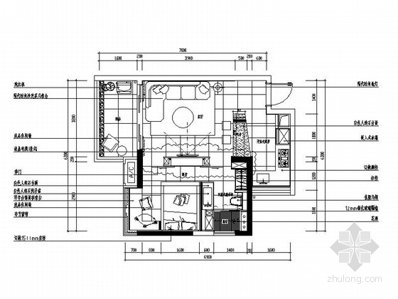 开放式厨房dwg资料下载-[广东]名师现代精装一居室装修施工图（含实景）