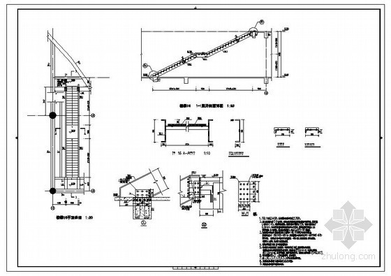 直跑钢结构楼梯设计图资料下载-某钢直跑楼梯节点构造详图