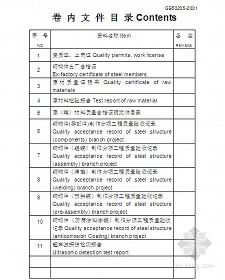 钢结构全套表格范例资料下载-某国外电厂大型钢结构项目竣工资料(中英文版)