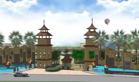 [海南]“泰式”自然休闲温泉度假村景观概念设计方案-别墅区入口效果图