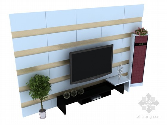 3d背景电视背景墙资料下载-现代电视墙3D模型下载