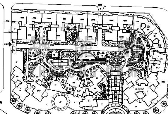 小区区景观线描平面图资料下载-滨江丽景住宅小区景观平面图