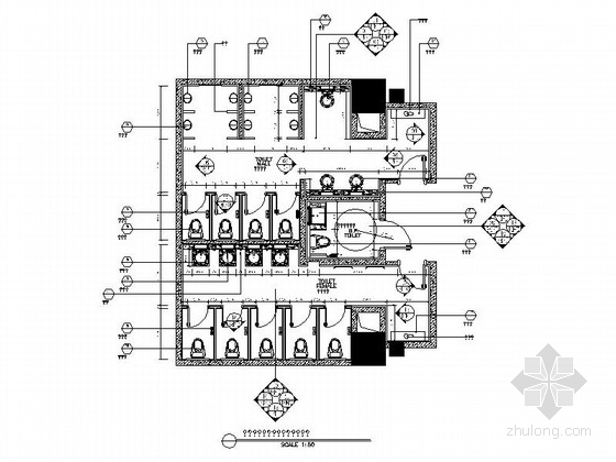 公共卫生间施工详图资料下载-[重庆]某酒店海鲜城公共卫生间施工图