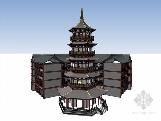 现代仿古建筑skp资料下载-仿古建筑SketchUp模型下载