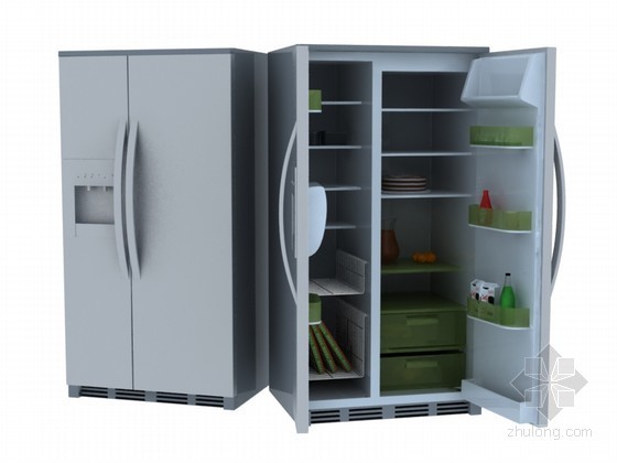 对开门冰箱散热资料下载-双开门大冰箱3D模型下载